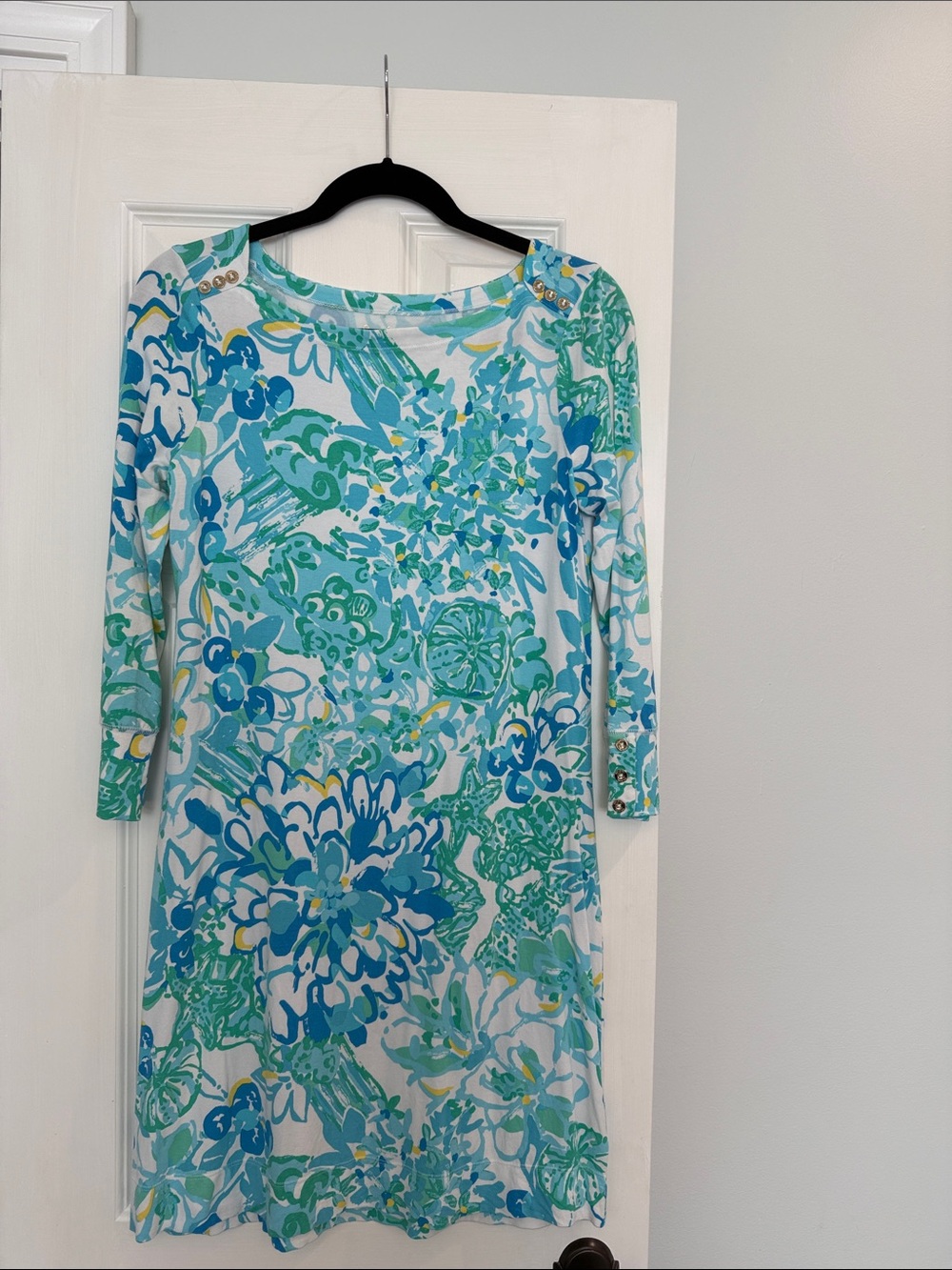 Lilly Pulitzer Women’s Floral Boatneck Dress in Teal & Blue